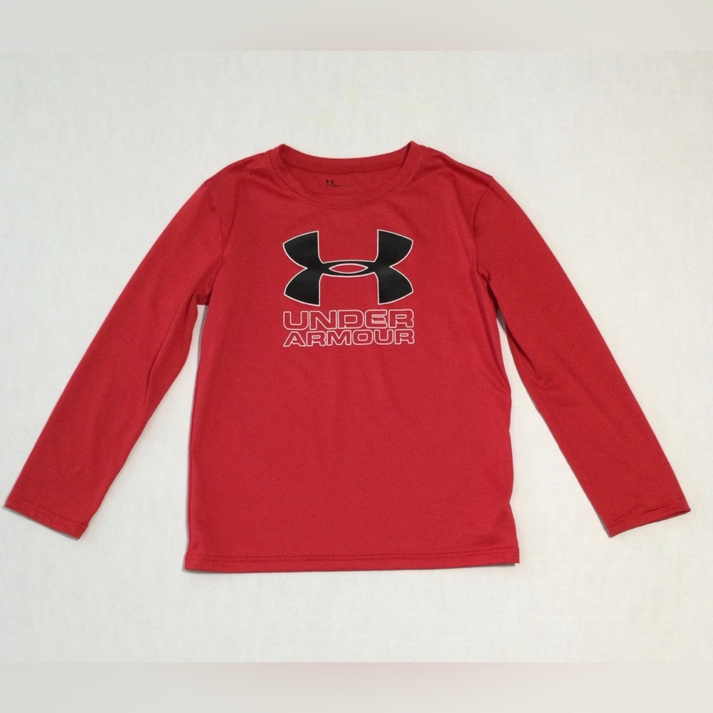 Under Armour Boys Size 7  Red Long Sleeve Logo Shirt